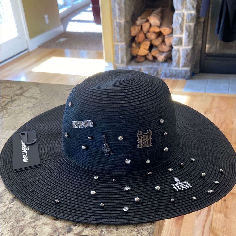 NWT KARL LAGERFELD Black Embellished Women's Hat